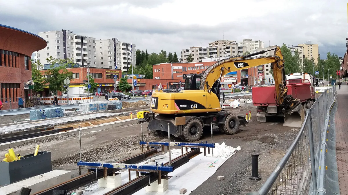 Tram construction in Hervanta, Tampere.