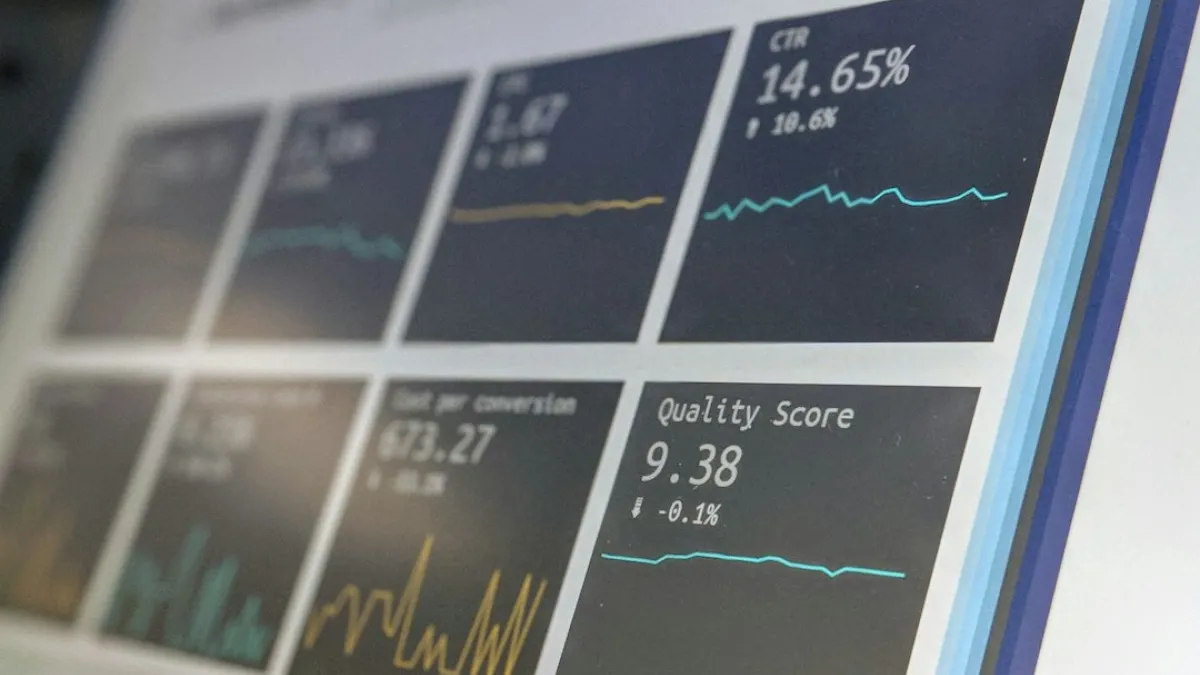 Data reporting dashboard on a laptop screen. 