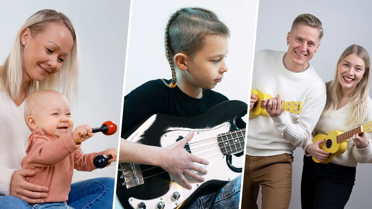 Kaikenikäisiä Musiikkikoulu Demon oppilaita soittamassa