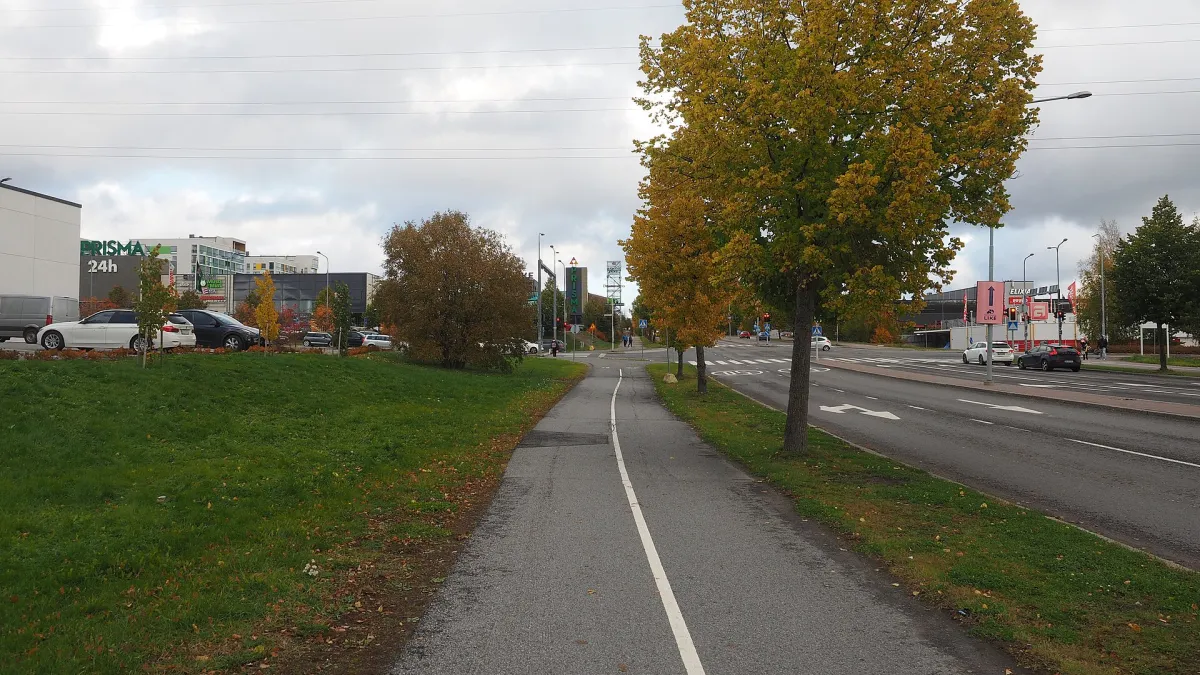 A view of the street Lielahdenkatu in Lielahti, Tampere, Finland on an afternoon in October 2024.
