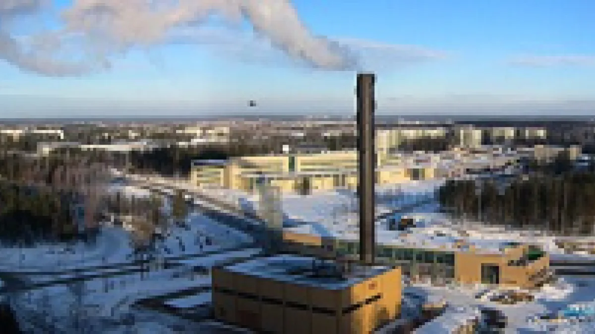 Hervanta from the roof of Mikontalo in about 300° panorama. Quite left west, quite right south. Towards northwest there is a centre of Tampere and a group of buildings called Seven brothers in a foreground, the streetInsinöörinkatu goes on a east side from north to south and a bit further a motorway Hervannan valtatie runs (the area between them is already full of houses nowadays), towards northeast there is a heat station with a chimney and behind it there is the Tampere University of Technology, towards east, there is a technological park Hermia with laboratories of Nokia company.