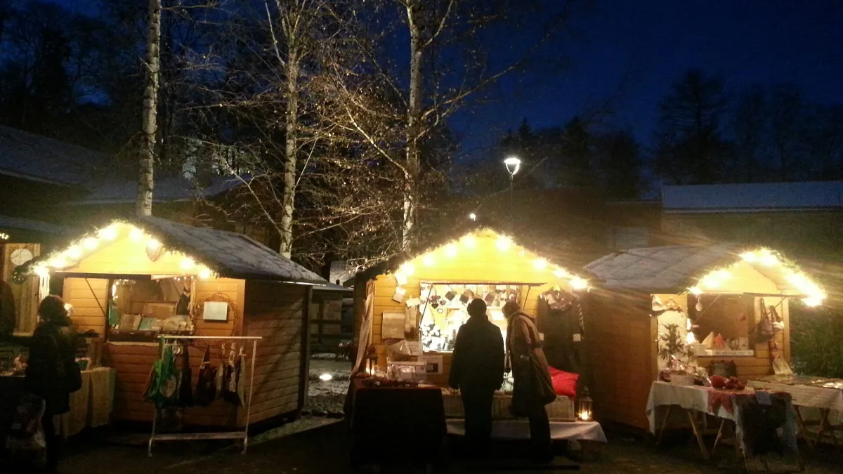 Small kiosks at a Tallipiha, in Tampere, Finland