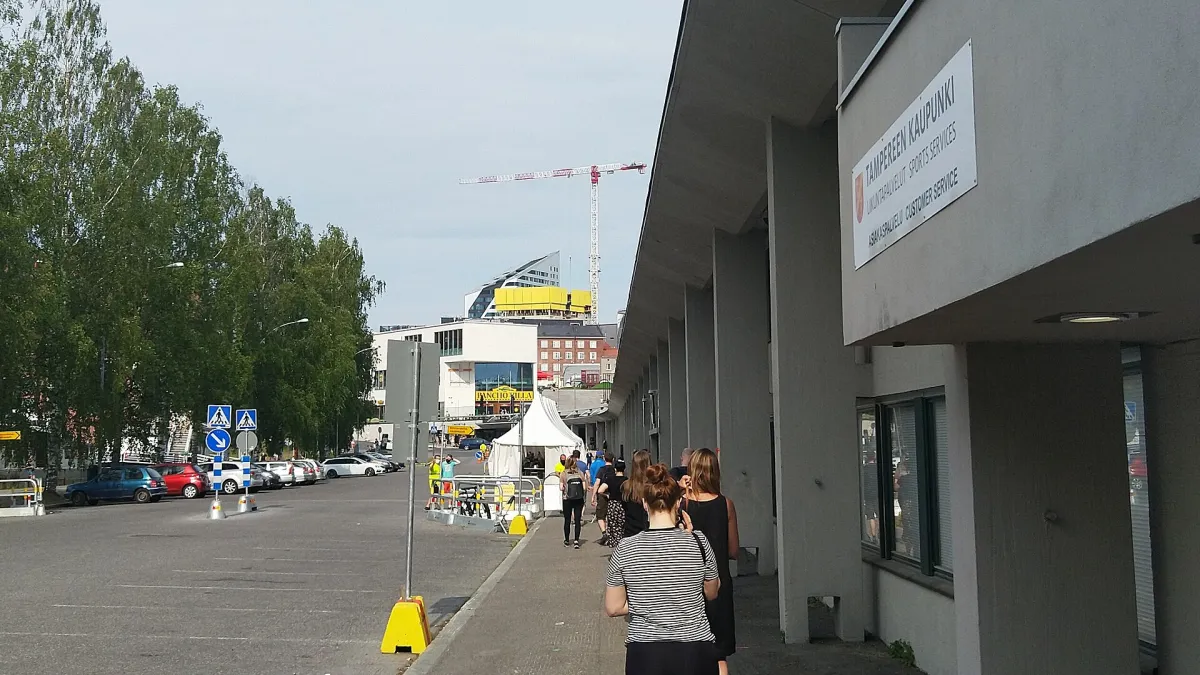 Covid-19 mass vaccination queue in Ratina, Tampere, Finland
