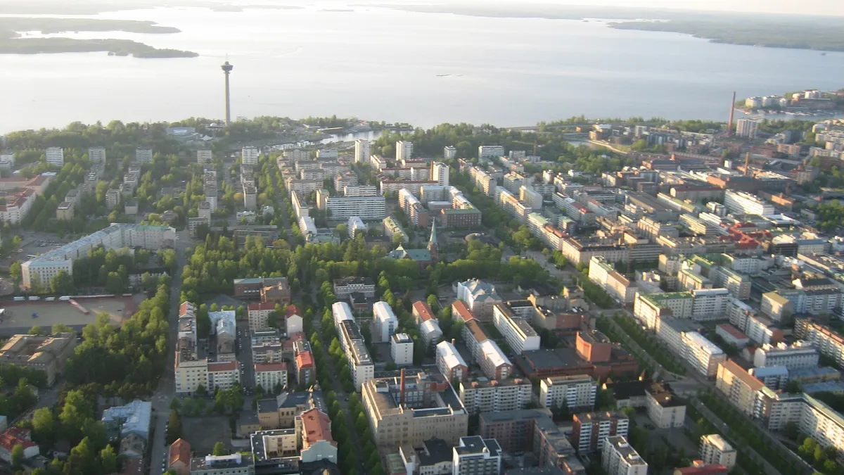 This picture is taken from a hot air balloon. The camera faces to north/north-east.
