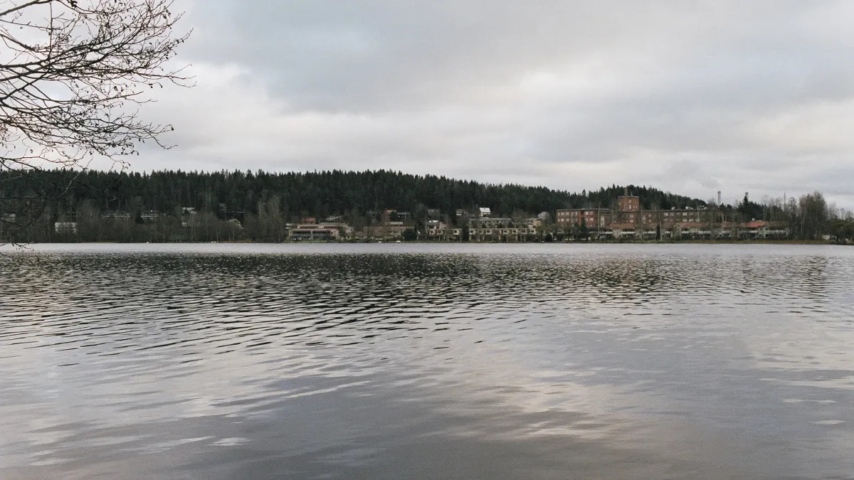 Lake Tohloppi in Tampere, Finland. On the other side of the lake is a part of the Epilänharju district of the city.