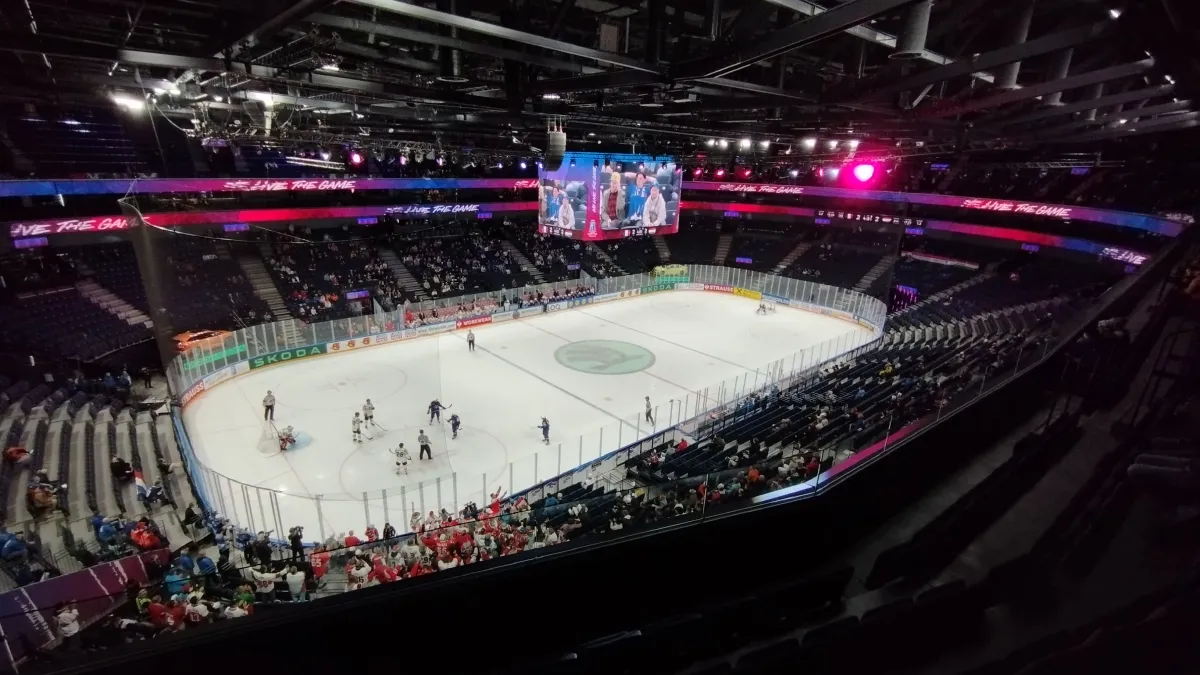 The game between France and Hungary at 2023 IIHF Ice Hockey World Championship in Nokia Arena, Tampere