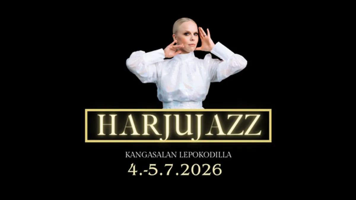 Kuvassa on Aili Ikonen ja Harjujazz tapahtuman päivämäärät 4.-5.7.