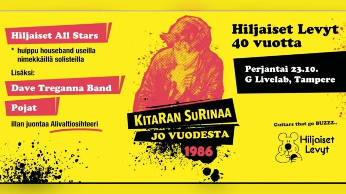 Hiljaiset Levyt 40 vuotta -juhlakeikka: Hiljaiset All Stars, Dave Treganna Band, Pojat, Alivaltiosihteeri