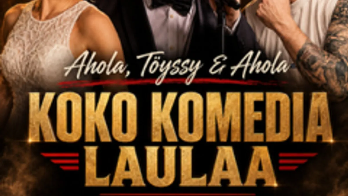Mainosjulisteessa Petra Ahola, Mikko Töyssy sekä Jari Ahola